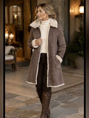 HIDESOCIETY Genuine Sheepskin Shearling Coat Brown Size 6